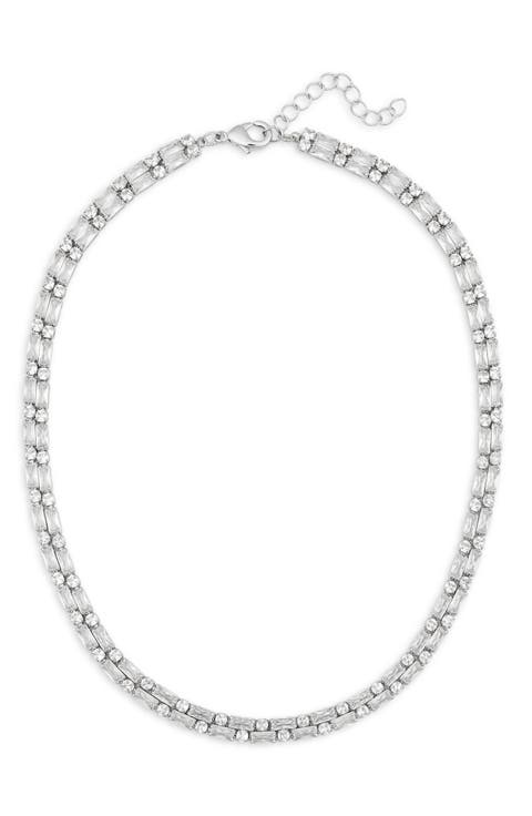 Round & Baguette Cut Cubic Zirconia Collar Necklace