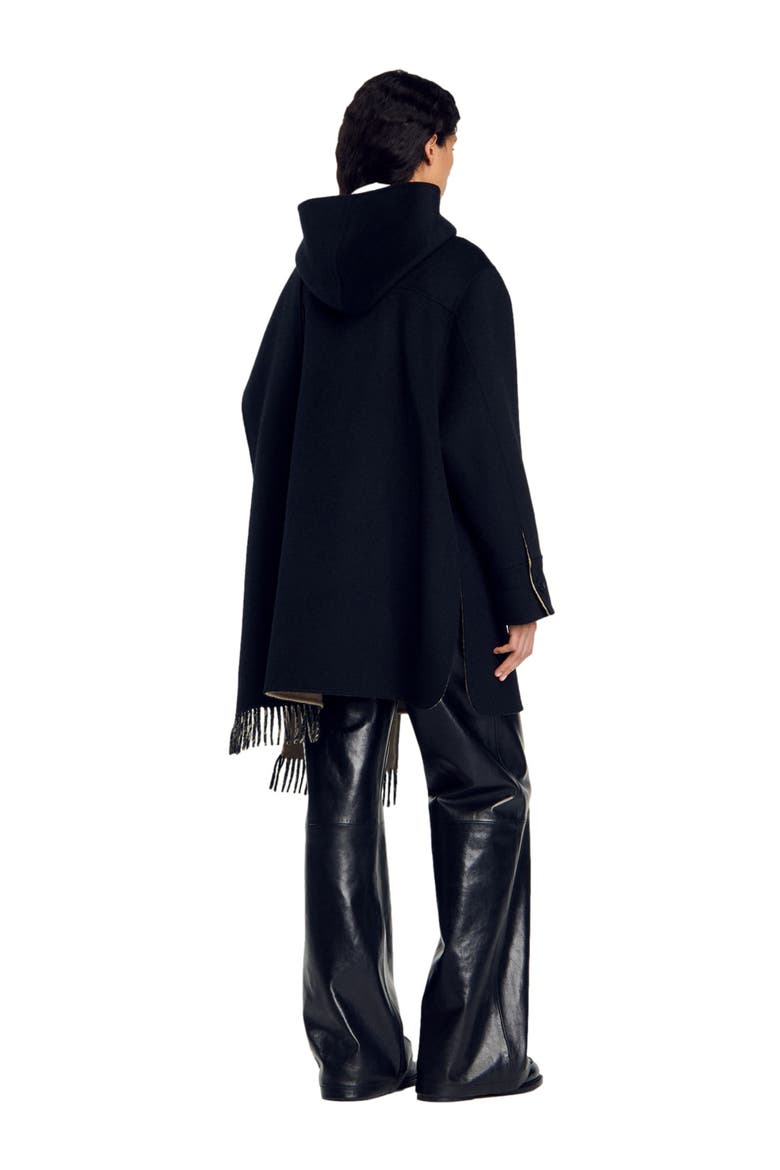 Wool coat with scarf, Alternate, color, Black