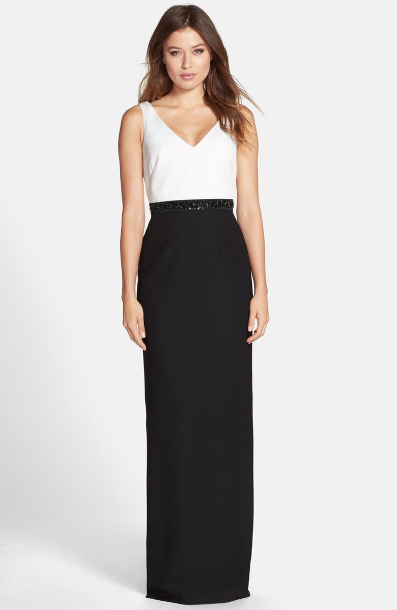 Adrianna Papell Embellished Colorblock Crepe Gown with Bolero, Alternate, color,