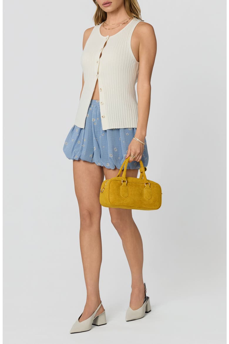 Kailey Pleated Bubble Shorts, Alternate, color, NAVY FLORAL GINGHAM