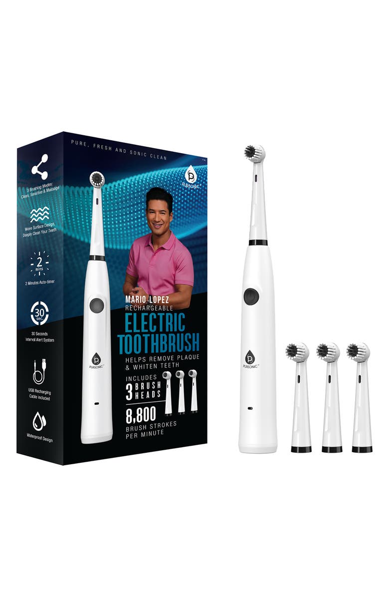 PURSONIC x Mario Lopez USB Rechargeable Electric Toothbrush, Main, color, White
