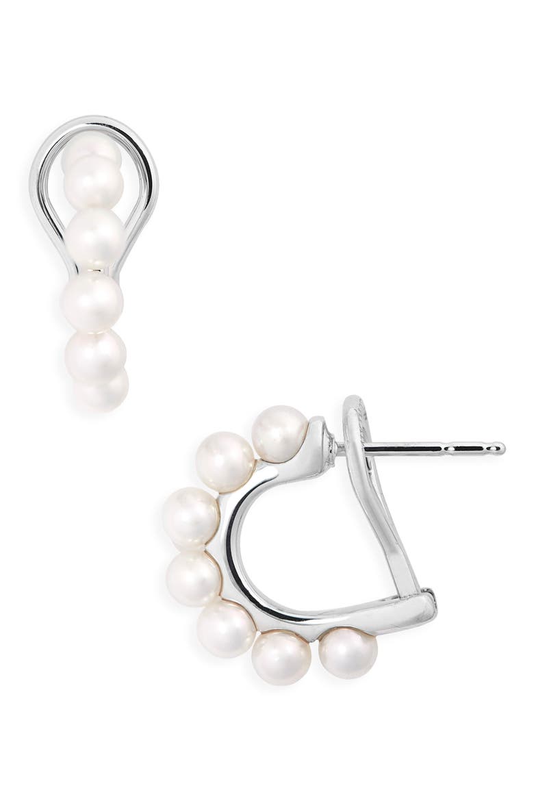 Single Row Pearl Earrings, Main, color, WHITE GOLD