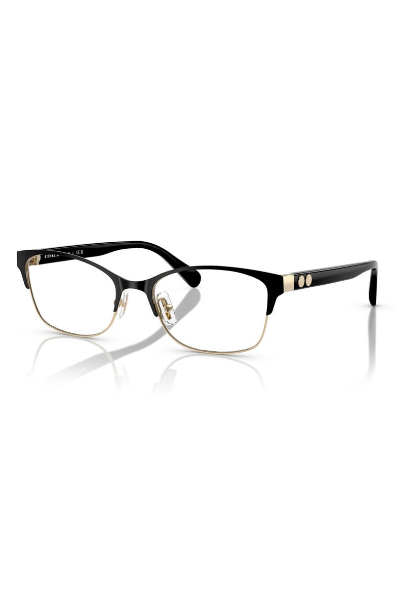 COACH 53mm Rectangular Optical Glasses, Alternate, color, Light Gold / Black / Demo Lens