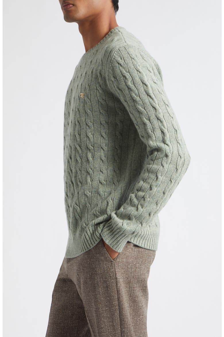 Maglia VLOGO Signature Cabled Virgin Wool Crewneck Sweater, Alternate, color, STONE
