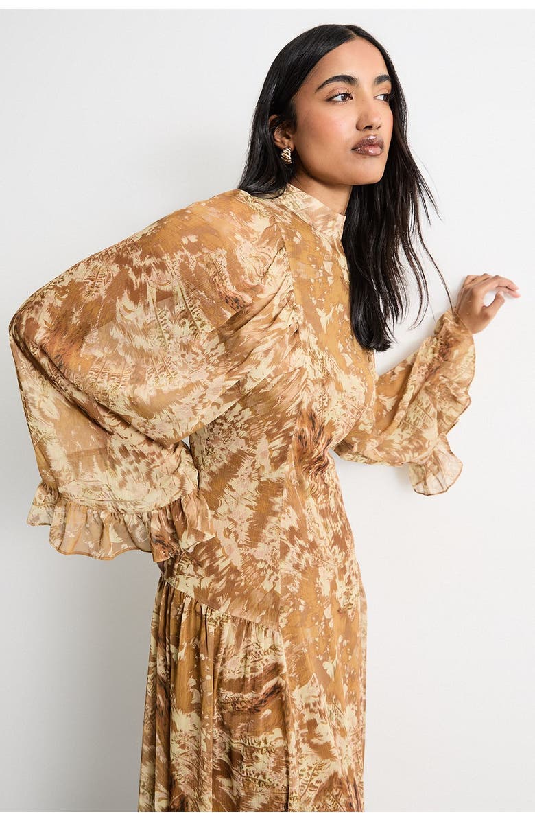 Warehouse Romantic Chiffon Sleeve Midaxi Dress, Alternate, color, Neutral