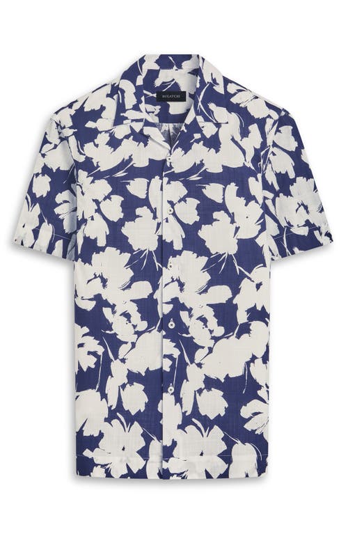 Bugatchi Jackson Shaped Fit Floral Print Short Sleeve Button-up Camp Shirt In Blue
