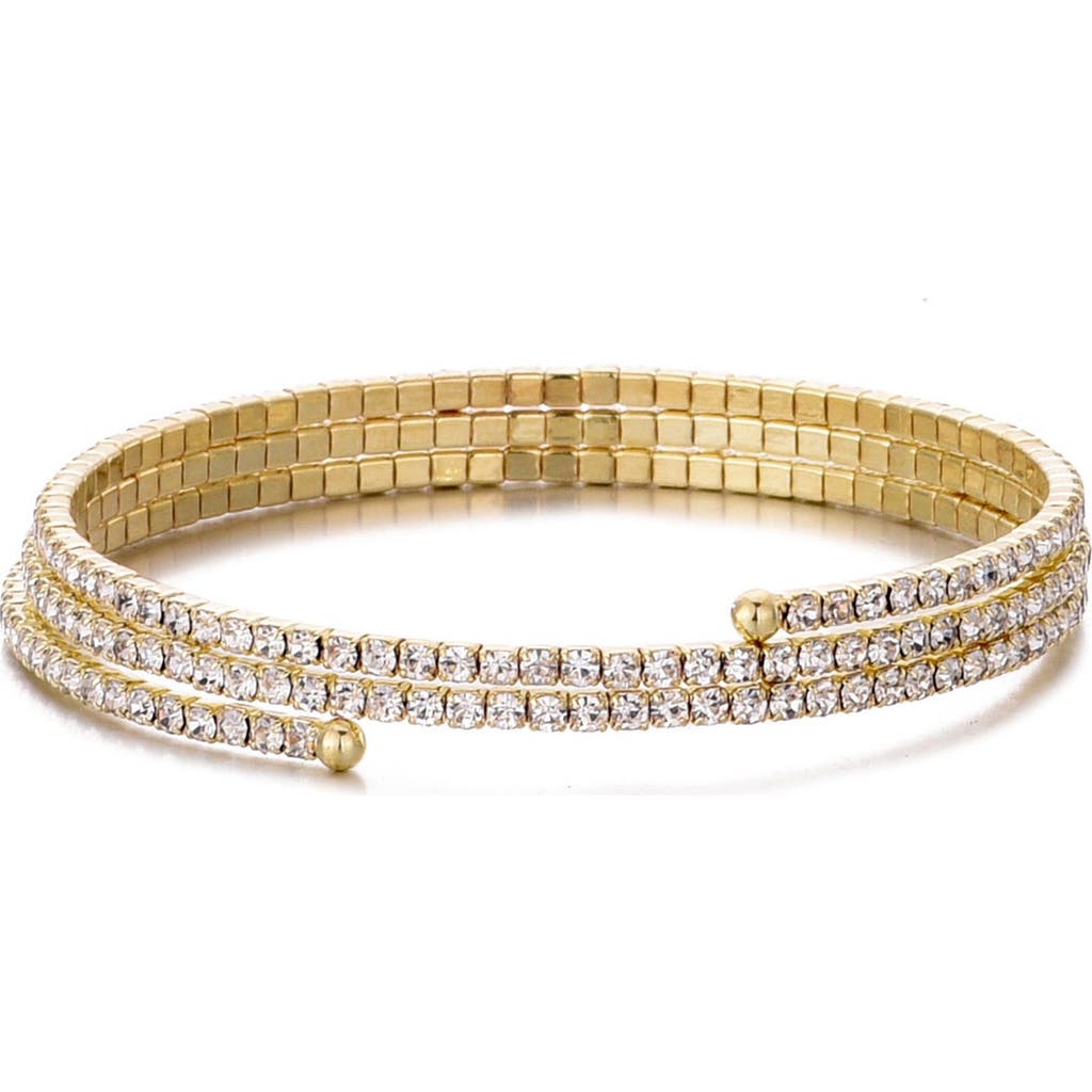 Adornia Gold Plated Triple Coil Crystal Tennis Stretch Bracelet In Gold