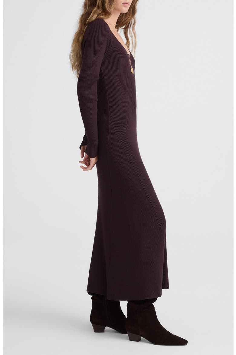 The Signature Knit V-Neck Midi Dress, Alternate, color, ESPRESSO
