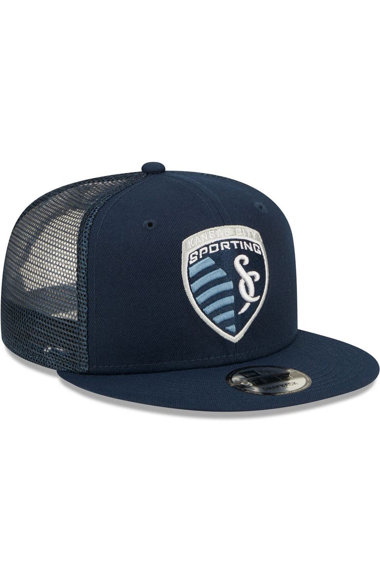 New Era Men's New Era Navy Sporting Kansas City Classic 9FIFTY Trucker Snapback Hat, Alternate, color, 