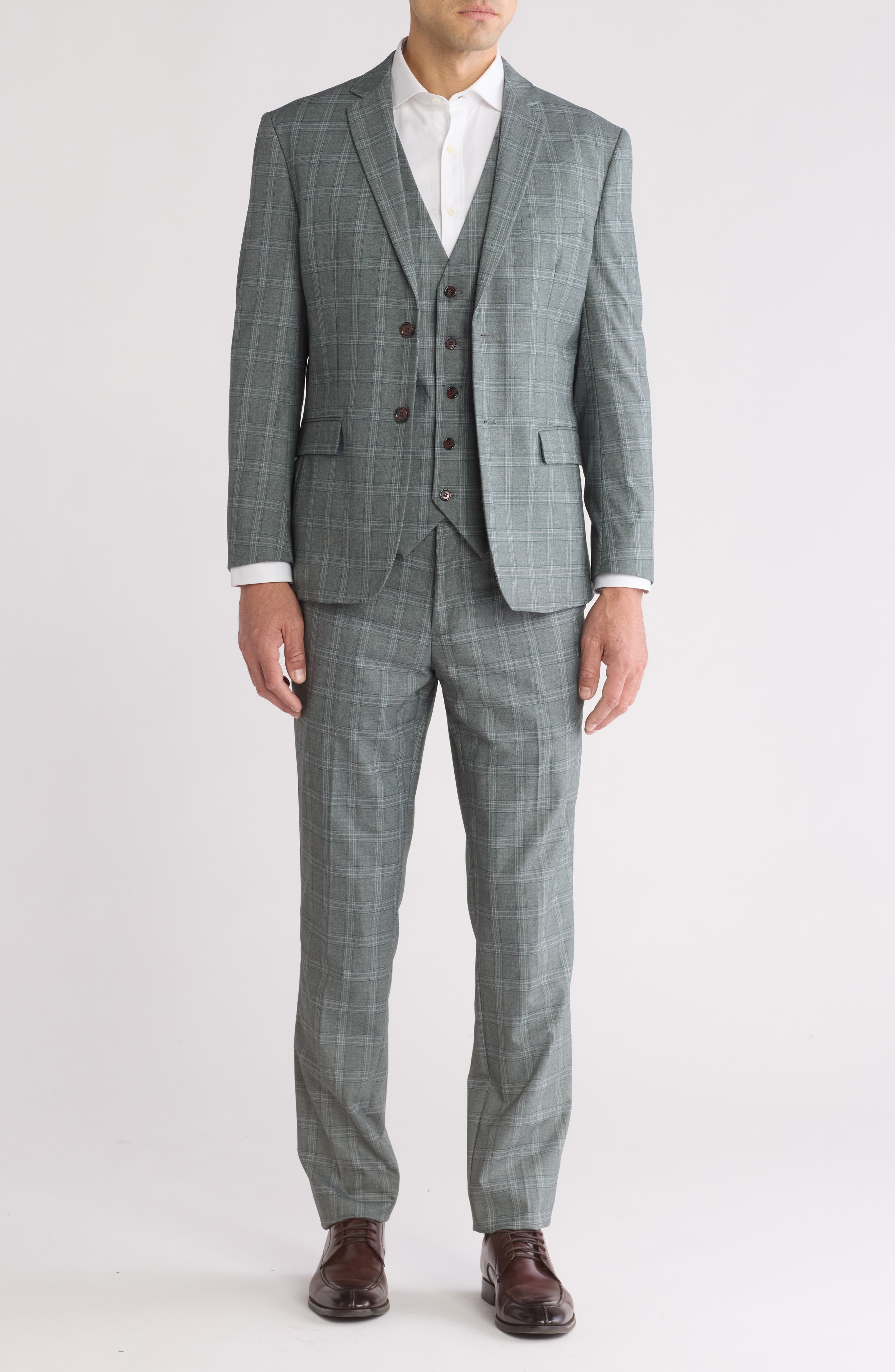 Gino Vitale Slim Fit 3-Piece Plaid Suit