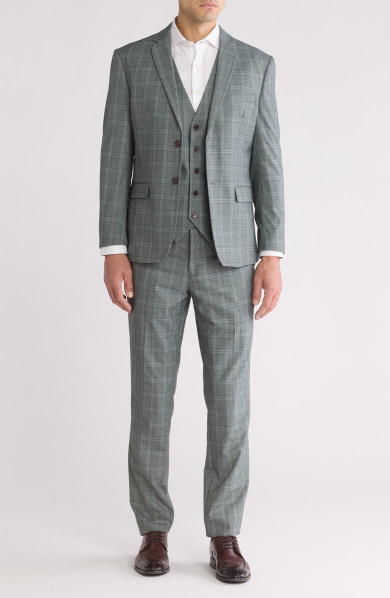 Gino Vitale Slim Fit 3-Piece Plaid Suit, Main, color, Green