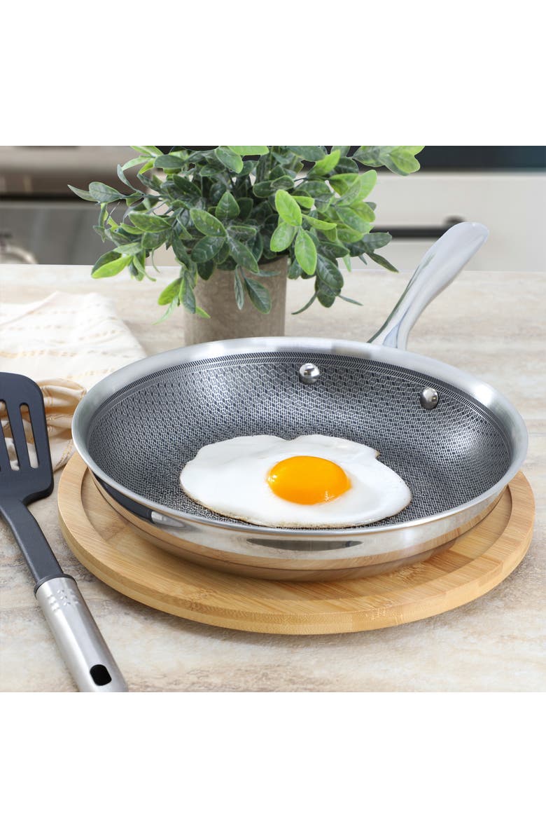 OSTER Modessa 9.5 Inch Nonstick Tri-ply Stainless Steel Frying Pan, Alternate, color, Metallic Silver