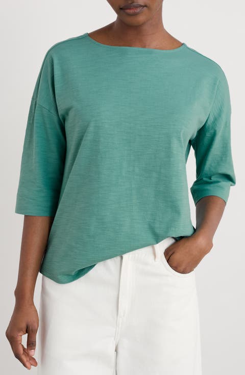 トップス HARD TWIST COTTON BORDER BOAT NECK L/S Auralee Hard Twist Cotton Border Boat Neck Long Sleeve Tee