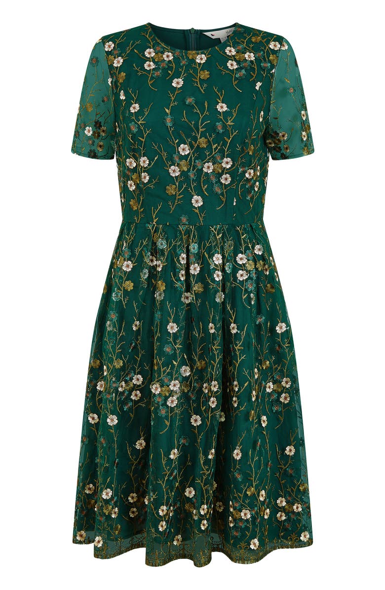Yumi Embroidered Floral Skater Dress, Alternate, color, Green