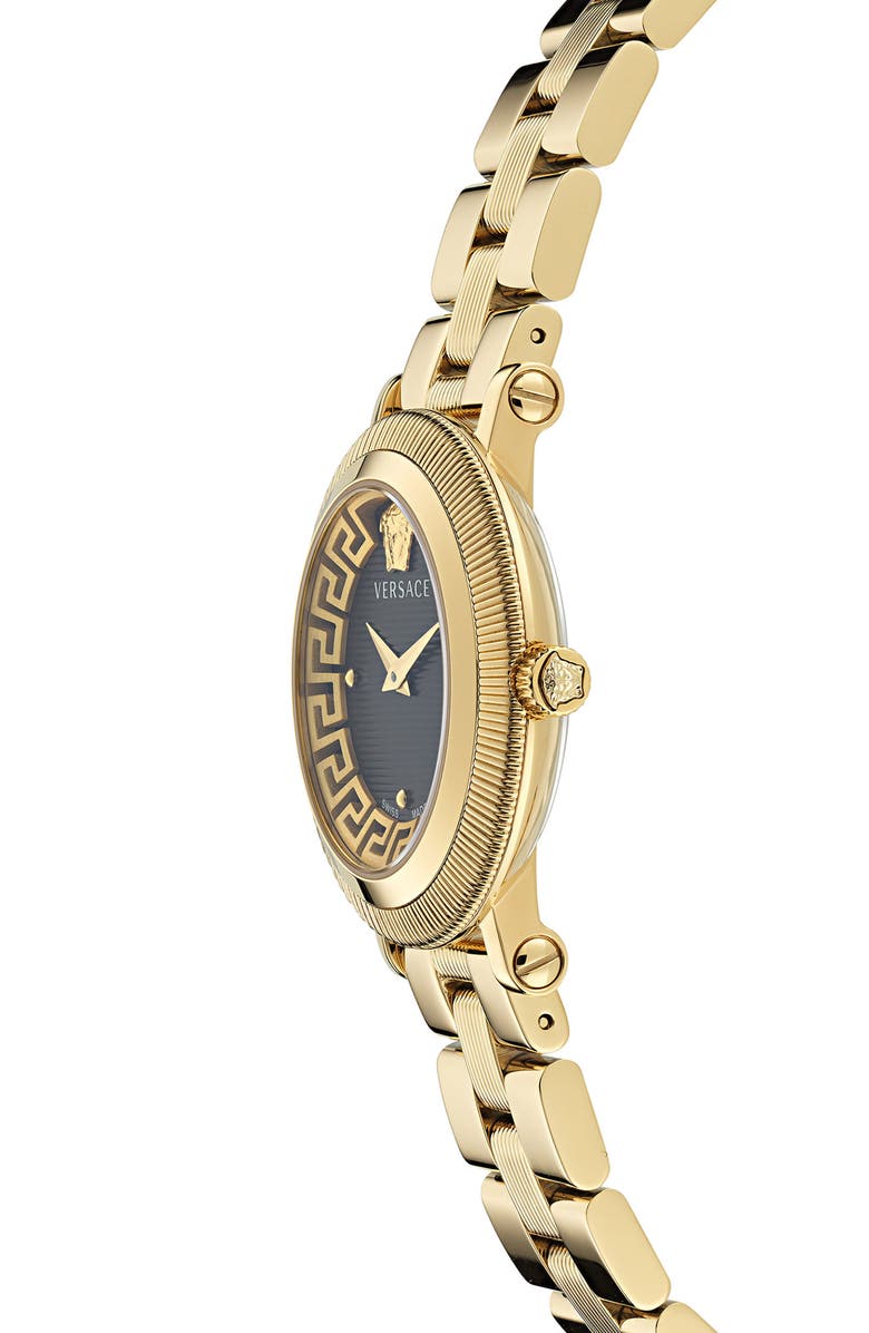 Versace Greca Flourish Bracelet Watch, 35mm, Alternate, color, Ip Yellow Gold