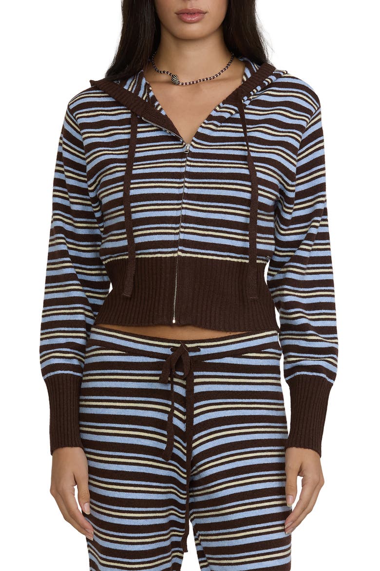 Shore Stripe Hooded Zip Sweater, Main, color, TEAK