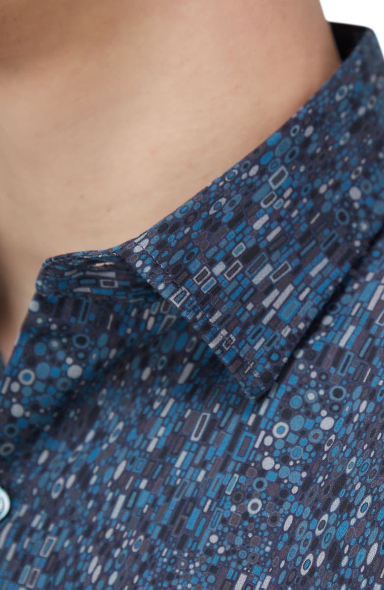 Bugatchi Julian Shaped Fit Geo Print Button-Up Shirt, Alternate, color, Teal