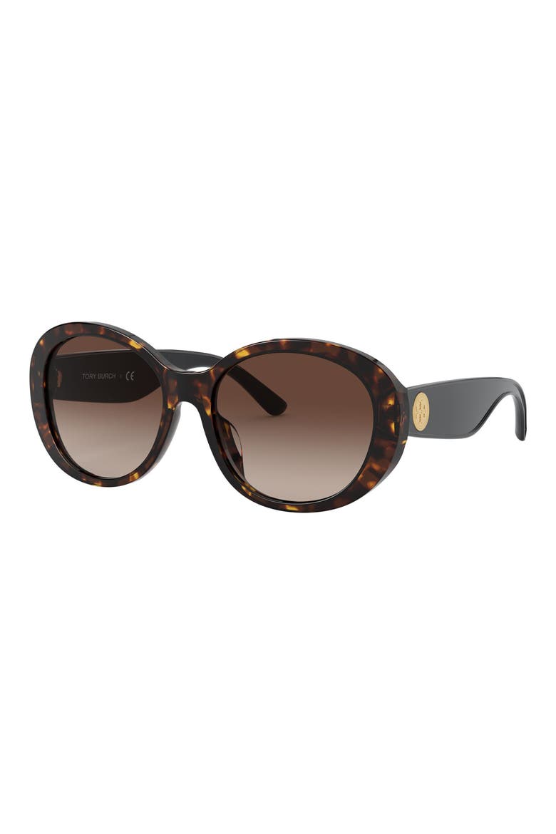 55mm Oval Sunglasses, Alternate, color, DK TORT