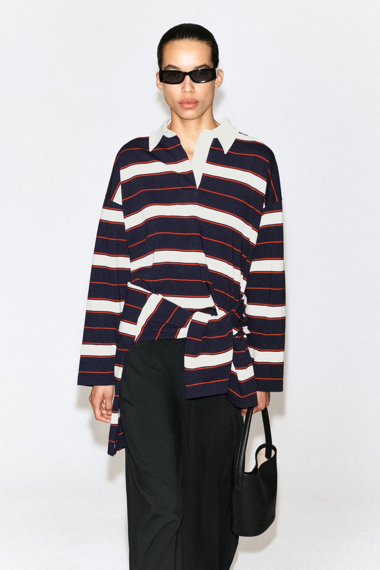 Striped Cotton Rugby Shirt, Alternate, color, NAVY / RED / STRIPED