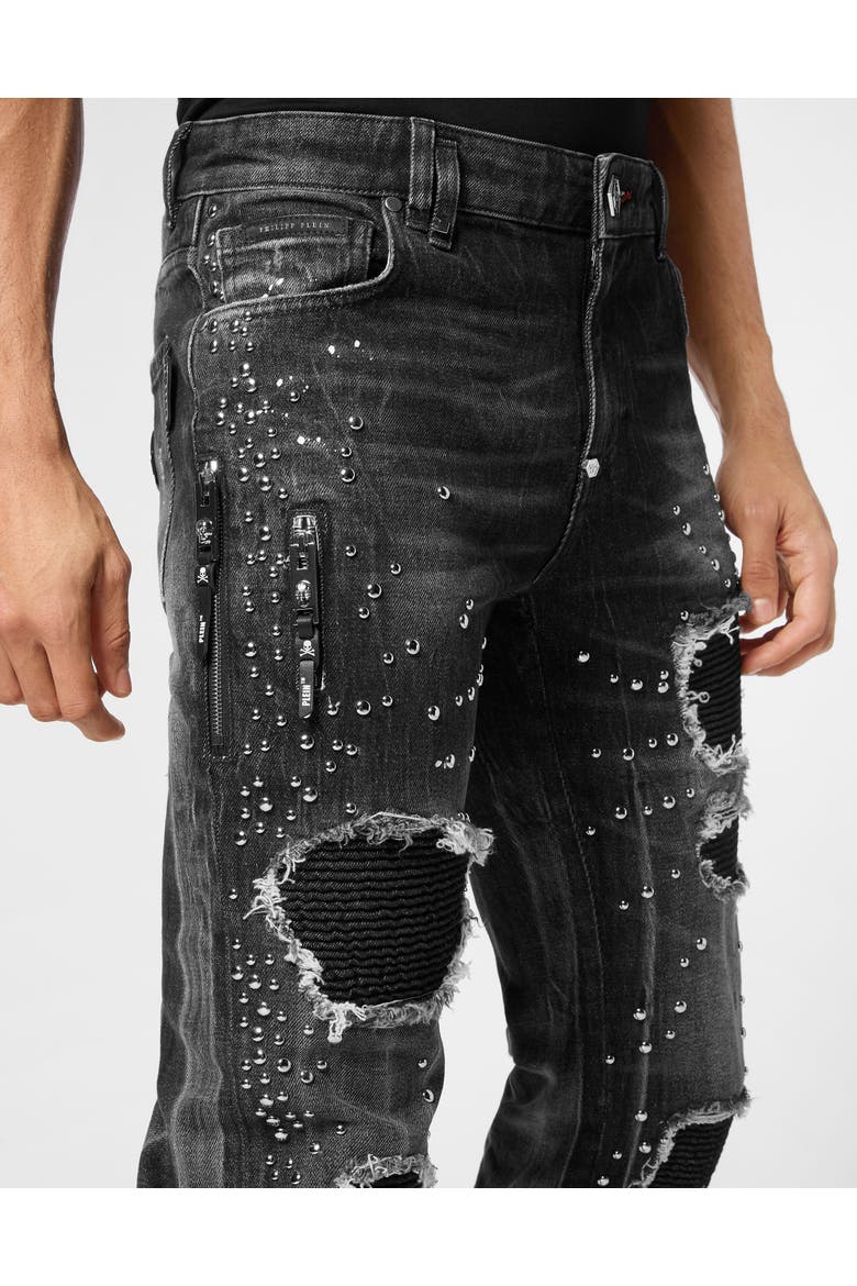 Denim Rock Star Fit Trousers Studs Men, Alternate, color, FogGrey
