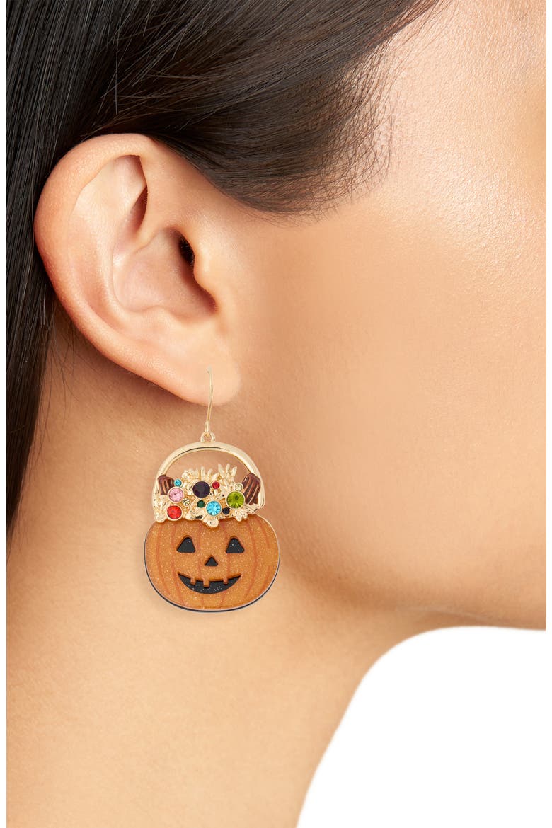 Pumpkin Crystal Drop Earrings, Alternate, color, ORANGE MULTI- GOLD