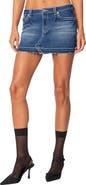 EDIKTED Contrast Stitch Washed Denim Miniskirt