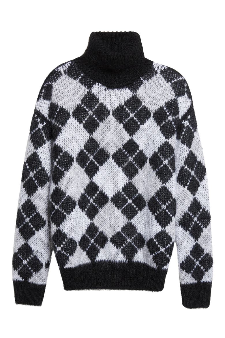 Argyle Mohair & Silk Turtleneck Sweater, Alternate, color, 22-75 BLK LT PRL GRY