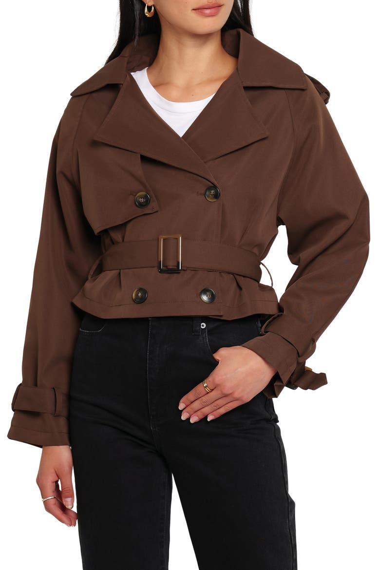 Charlie Cropped Trench Coat, Main, color, DARK BROWN