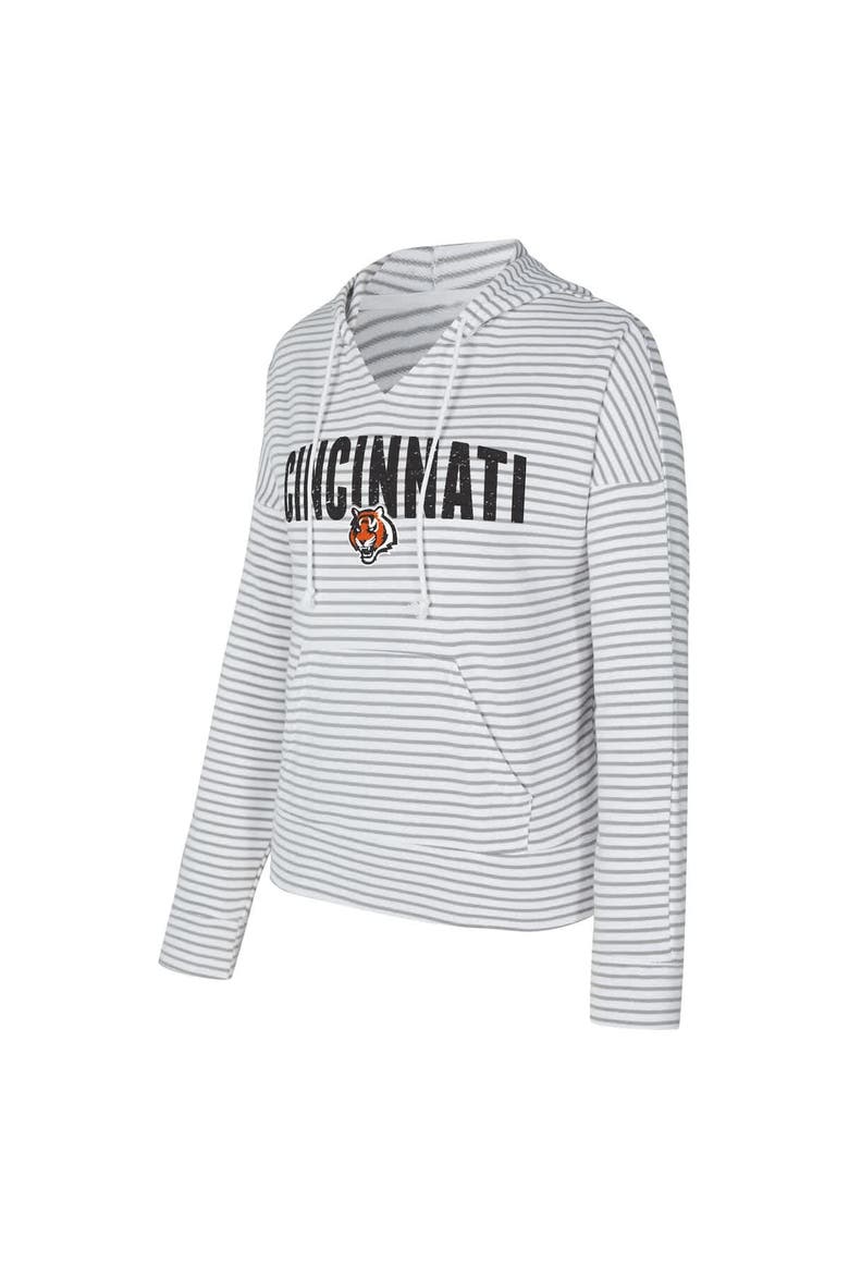 Women's Concepts Sport White/Gray Cincinnati Bengals Liftoff Striped V-Neck Hoodie, Alternate, color, White