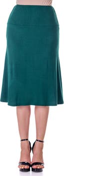 24seven Comfort Apparel Petite A Line Elastic Waist Knee Length Skirt
