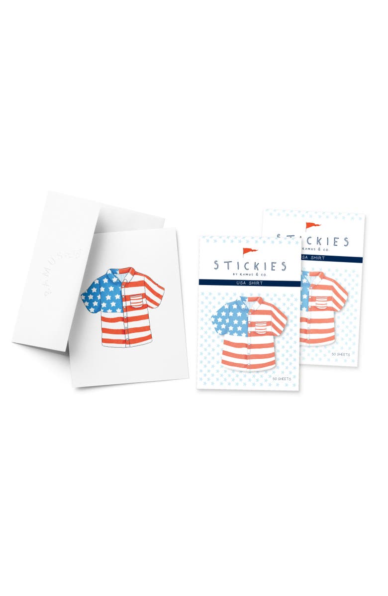 Ramus & Co USA Shirt 3" x 3" 50-Sheet Sticky Notes (2-Pack) & USA Shirt Greeting Card Combo, Main, color, Multi-Pack