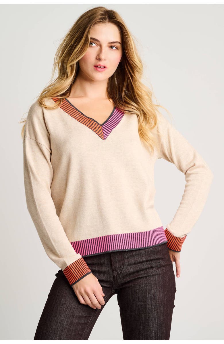 Lisa Todd Ribbed V-Neck Cotton Sweater, Alternate, color, Almond