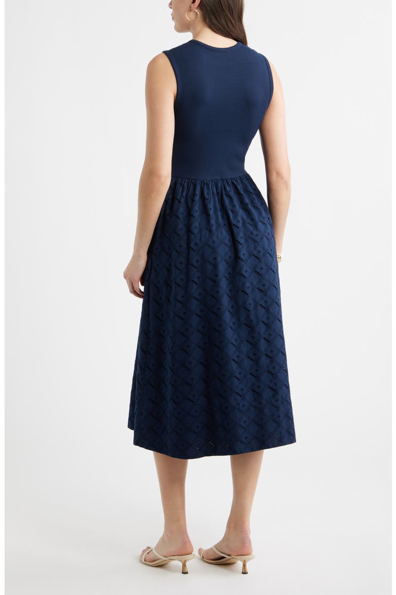 Mixed Media Midi Dress, Alternate, color, NAVY STILL