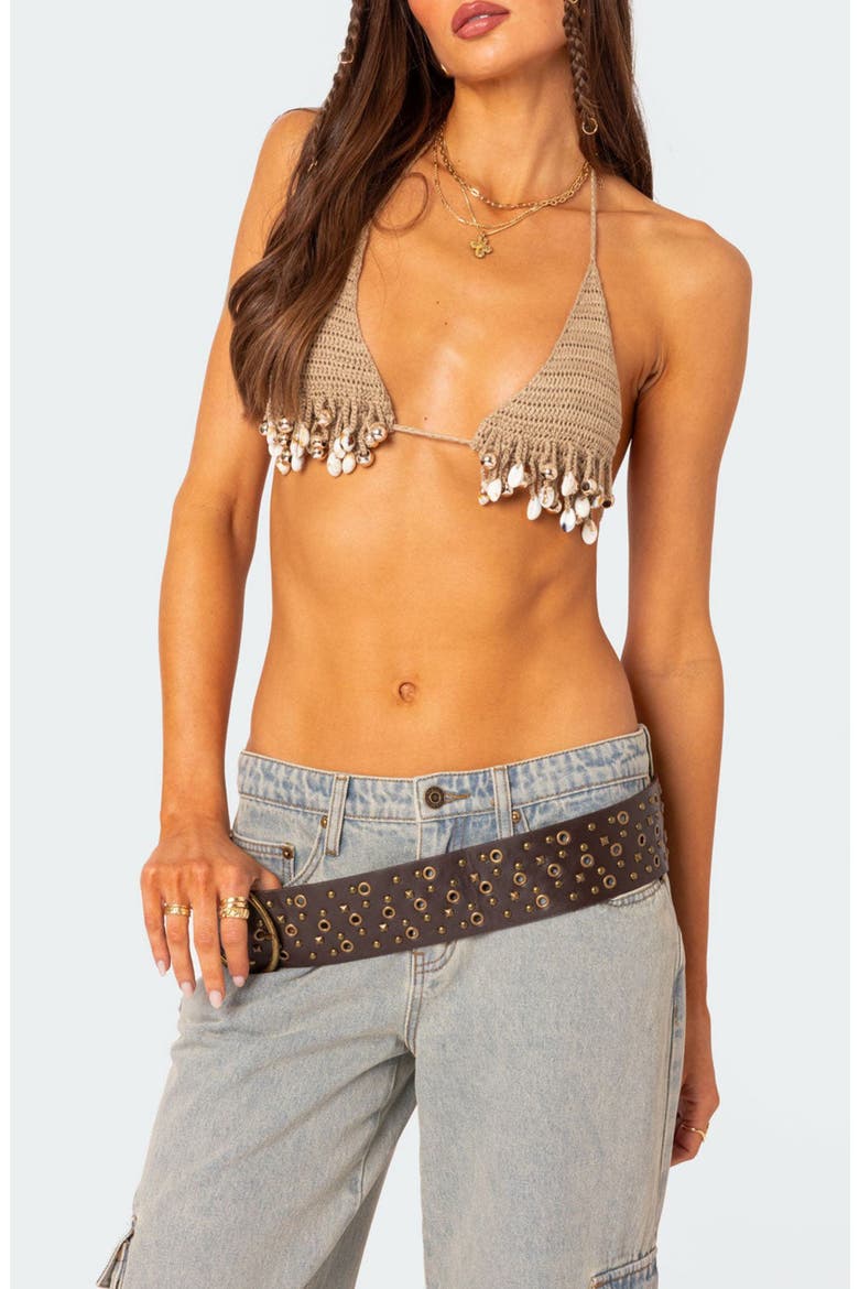 Aruba Beaded Crochet Bra Top, Main, color, BEIGE