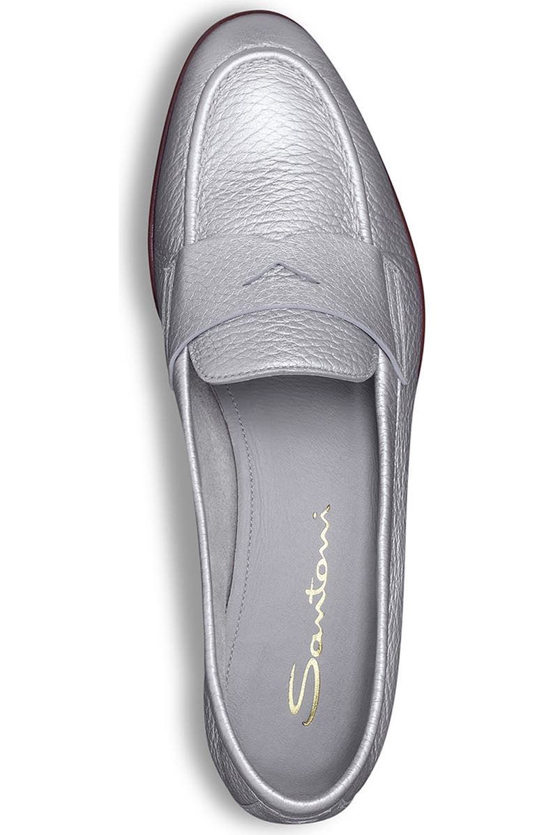 Santoni Women's Tumbled Leather Penny Loafer, Alternate, color, Silver