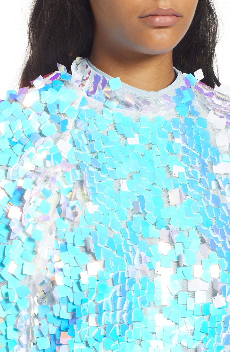 ASOS DESIGN Iridescent Square Sequin Long Sleeve Cocktail Minidress, Alternate, color, 