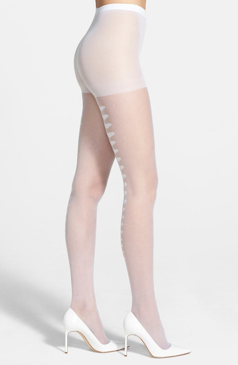 Betsey Johnson Heart Back Seam Sheer Tights, Alternate, color, 