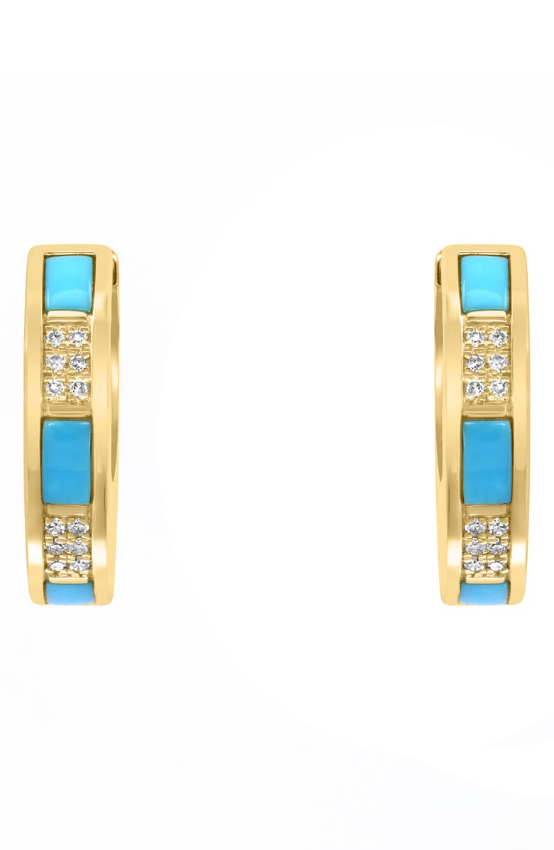 EFFY 14K Gold Diamond Pavé & Turquoise Huggie Hoop Earrings, Alternate, color, 