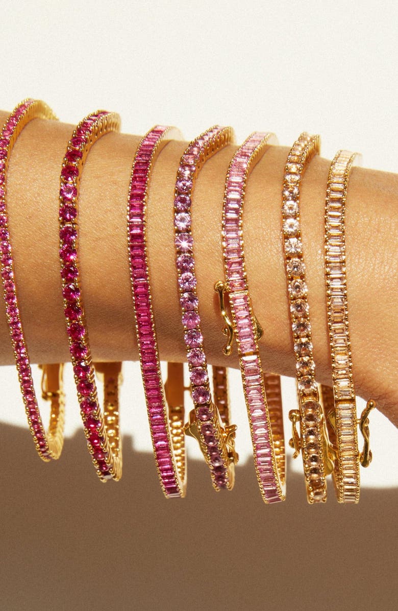 Aurate New York Lab Grown Pink Sapphire Baguette Tennis Bracelet, Alternate, color, Gold Vermeil