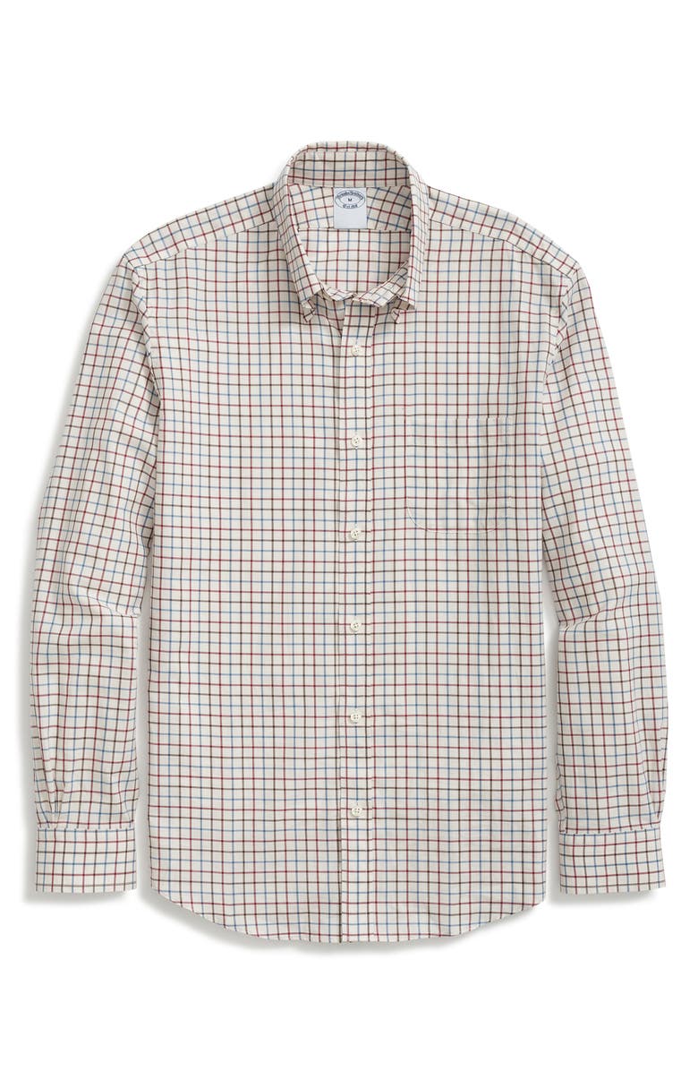 Brooks Brothers Lux Check Brushed Twill Button-Down Shirt, Main, color, Ivory