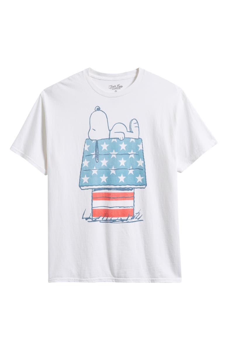 Junk Food Peanuts<sup
®</sup
Snoopy American Flag Oversize Cotton Graphic T-Shirt, Alternate, color, White