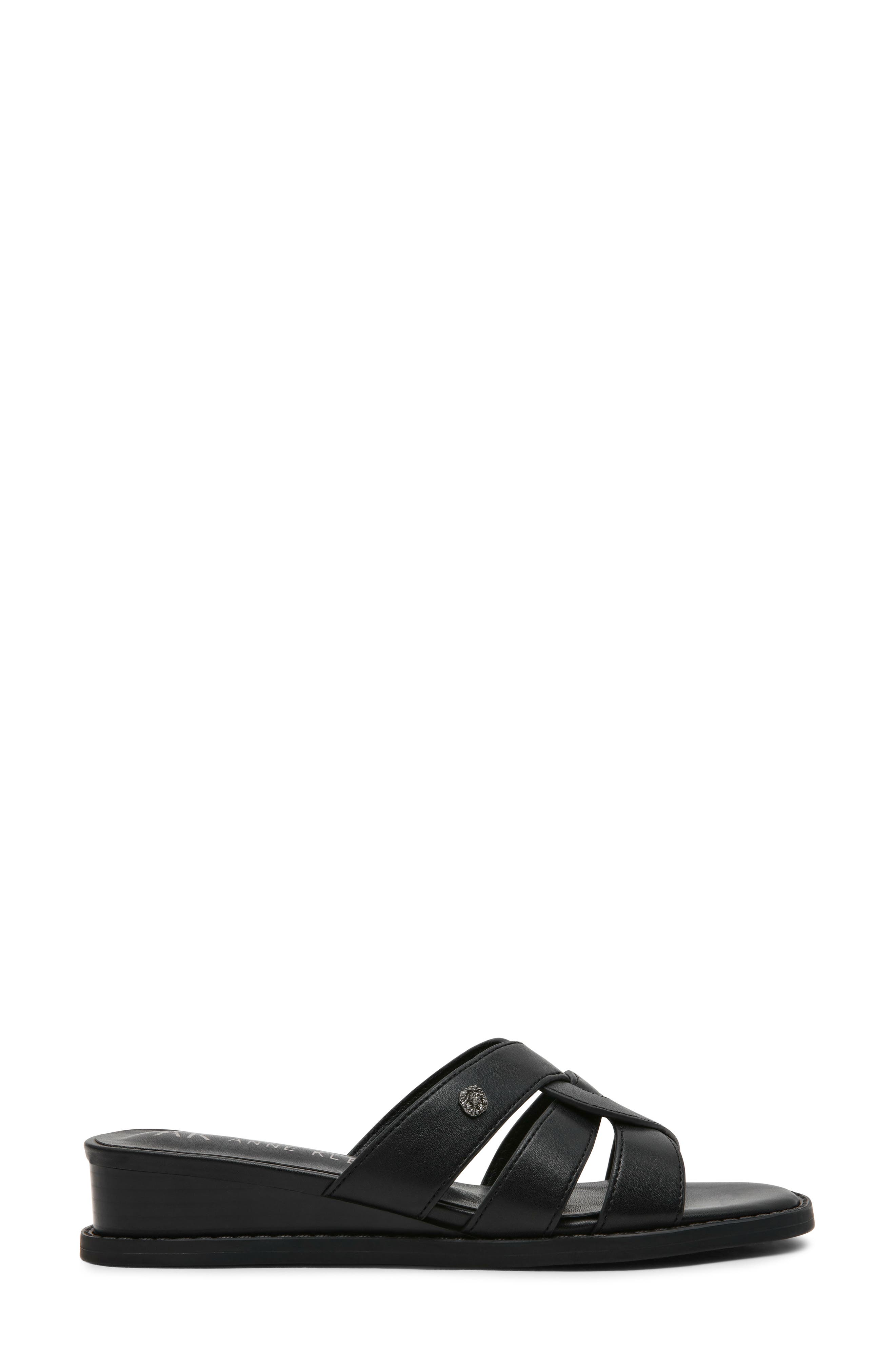 Anne Klein Babit Wedge Sandal, Alternate, color, Black Nappa Pu