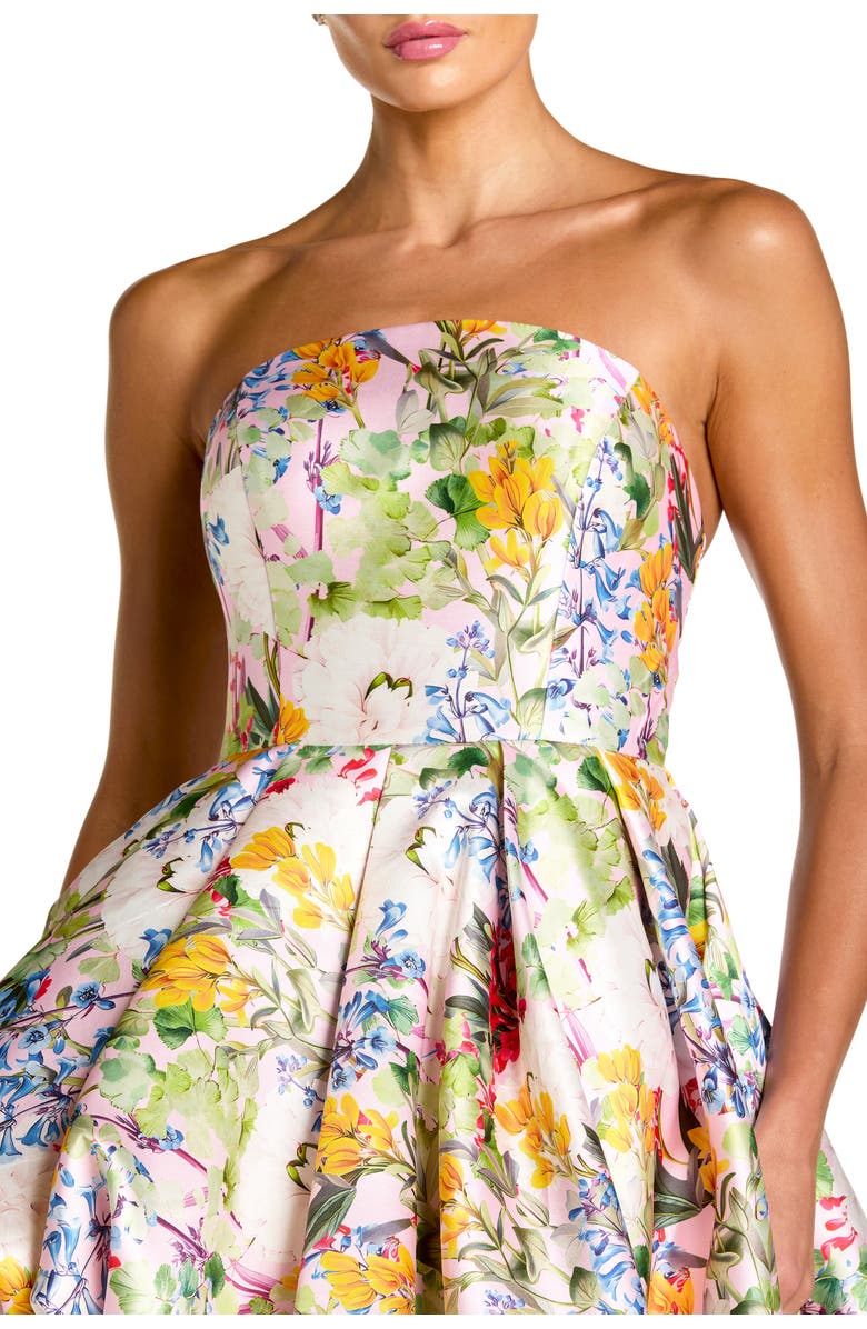 Mac Duggal Multicolor Strapless Floral High Low Bubble Hem Gown, Alternate, color, Pastel Multi