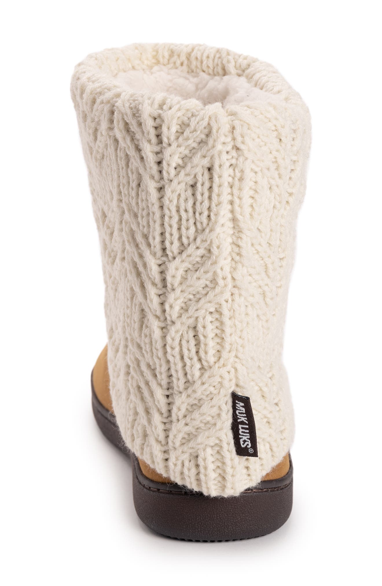 Raquel Faux Fur Lined Indoor/Outdoor Bootie Slipper, Alternate, color, IVORY RIBBED/ CAMEL