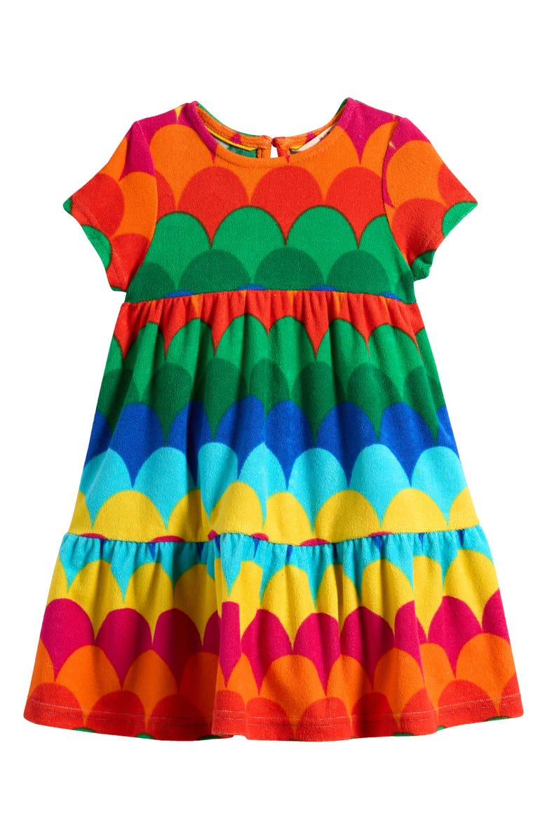 Mini Boden Kids' Ariel French Terry Twirly Dress, Main, color, Multi Scallop Stripe