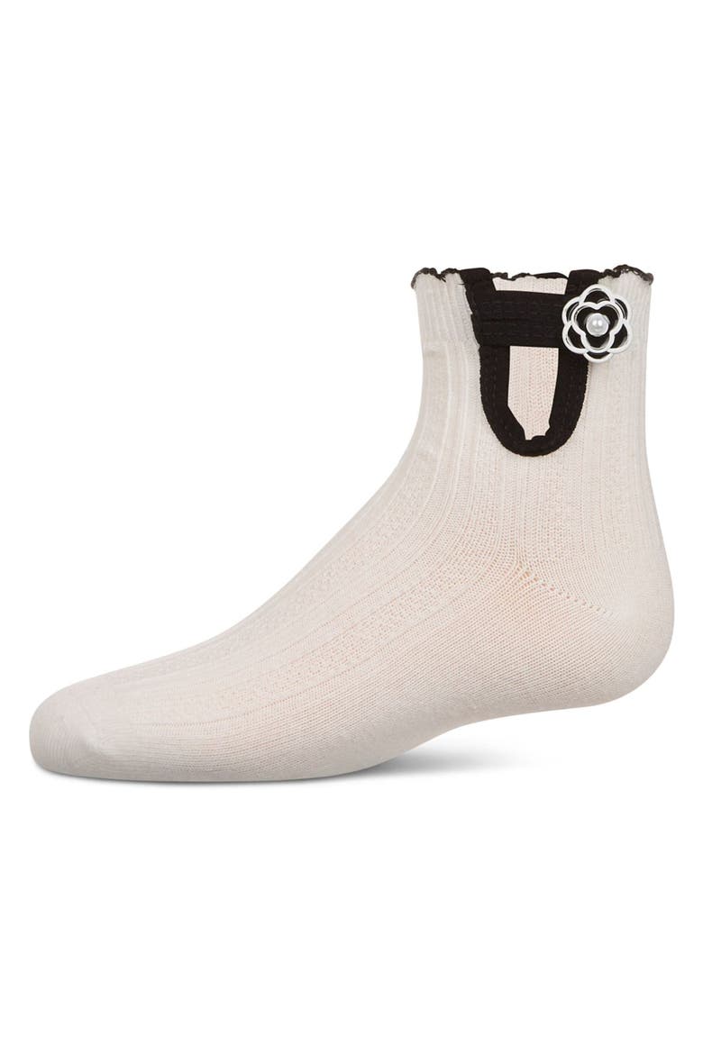 Floral Button Anklet Socks, Main, color, White