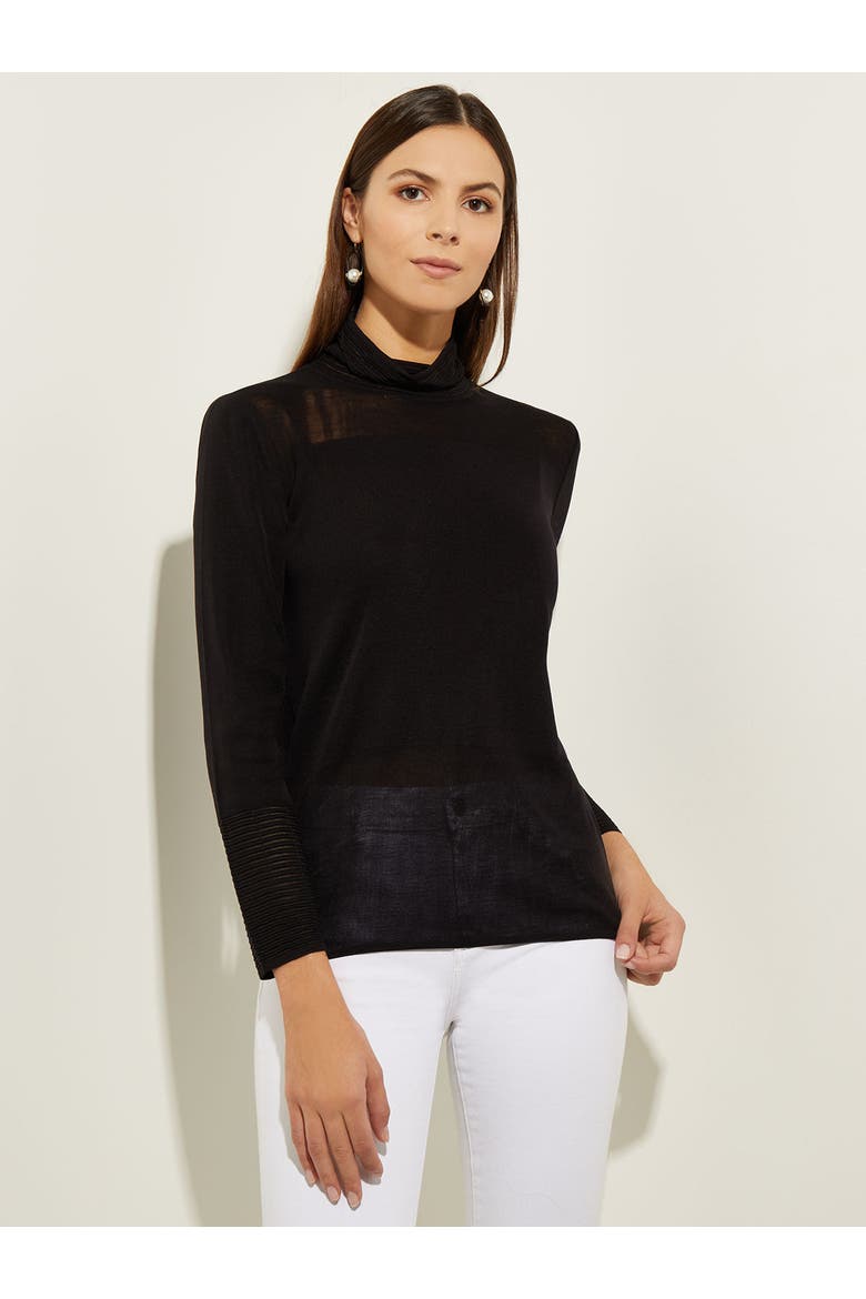 Sheer Inset Turtleneck, Main, color, Black