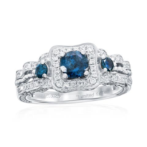 14K White Gold 0.51ct Blue Diamond & 0.43cttw Diamond Ring