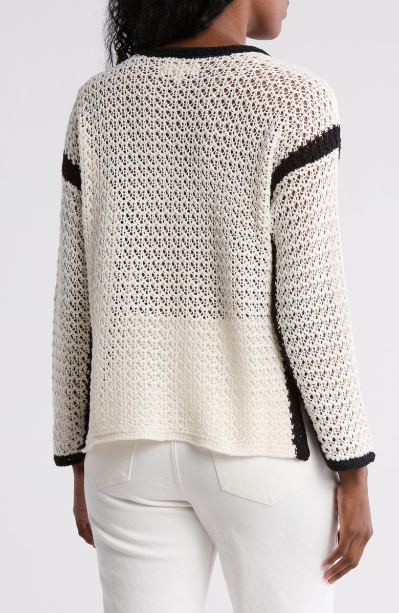 Lucky Brand Tie Keyhole Open Stitch Sweater, Alternate, color, Whisper White