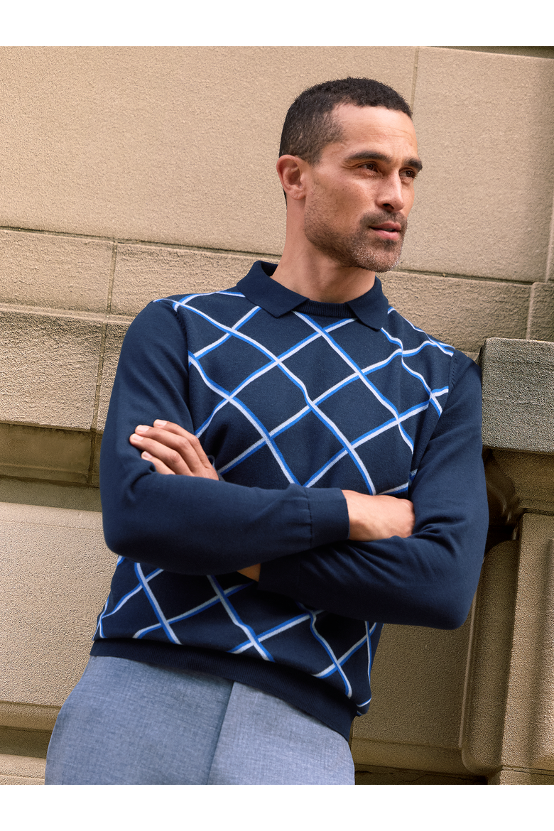 Cotton Crewneck Polo, Alternate, color, Navy